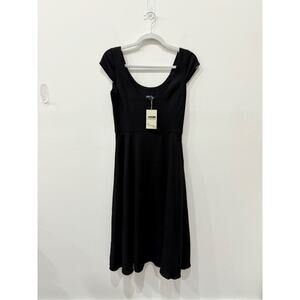 Emporio Armani Wool Cap Sleeve Scoop Neck Fit & Flare Midi Dress Black Women's 4